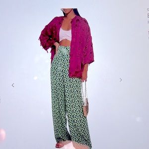 Etro Italy Floral Crepe De Chine Wide Leg Pants